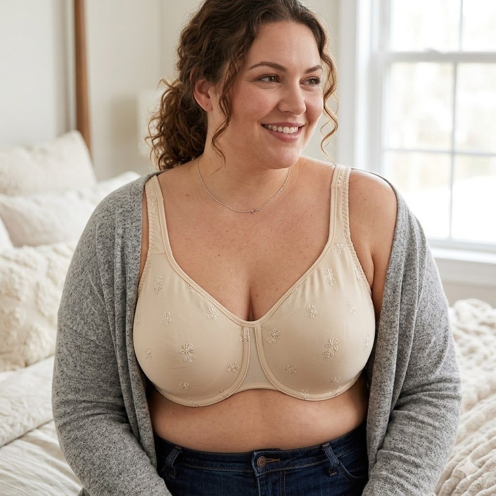 Warners Underwire Bra Womens 42DD Beige Floral Embroidered Full Coverage 02859
